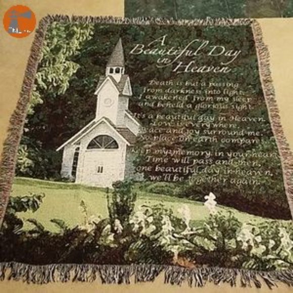 "A Beautiful Day in Heaven" Woven Throw New White Church Tapestry